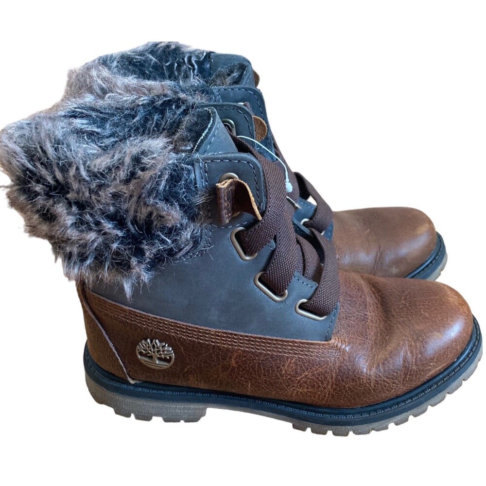 Timberland Furry Leather Nubuck Boots Womens Size 6 Brown Waterproof Convenience